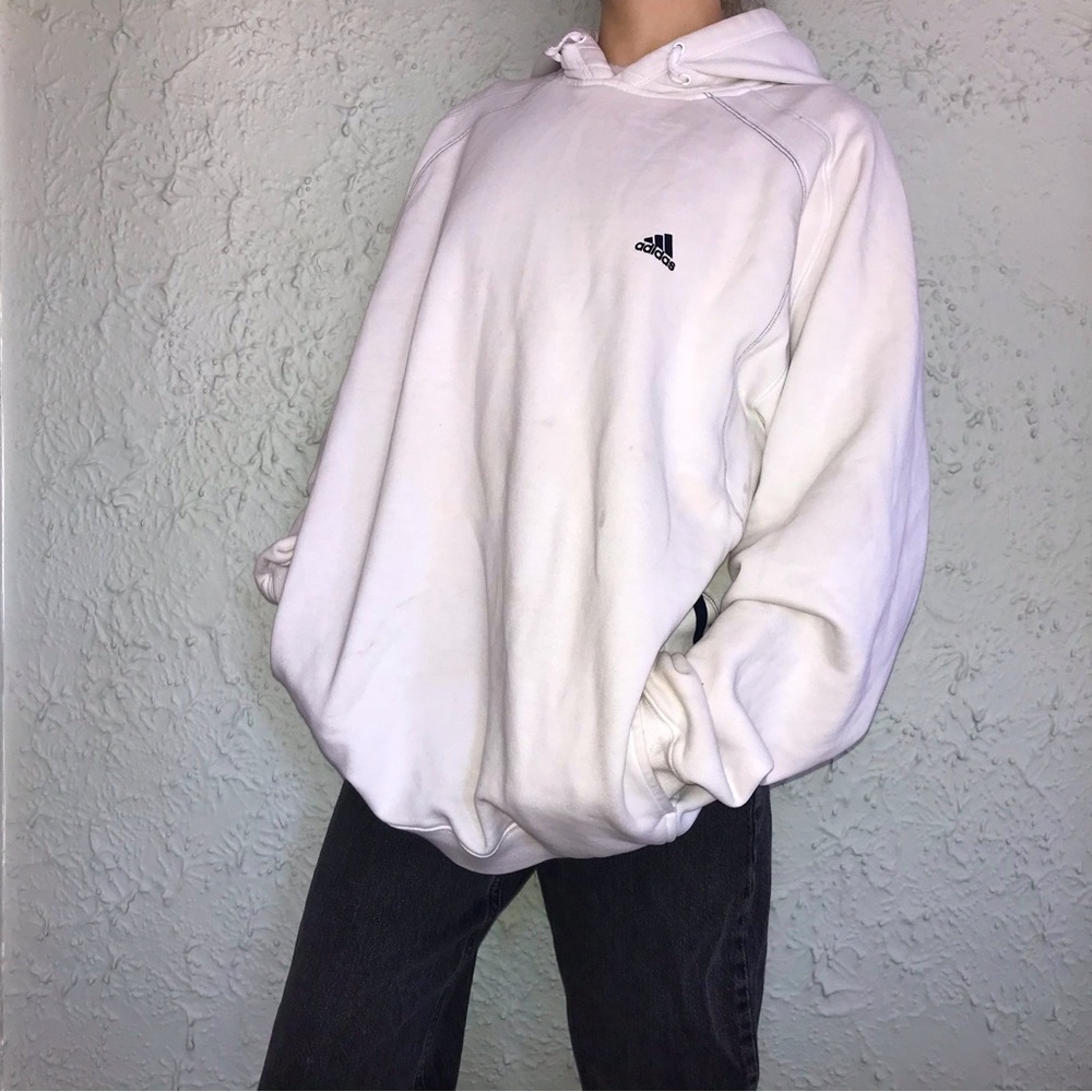 ADIDAS Men’s White Oversized Hoodie Sweatshirt